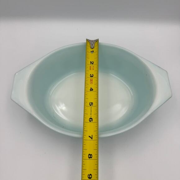 Pyrex Snowflake Turquoise 043 1.5 Qt Oval Casserole Baking Dish MCM Vintage - Picture 14 of 15